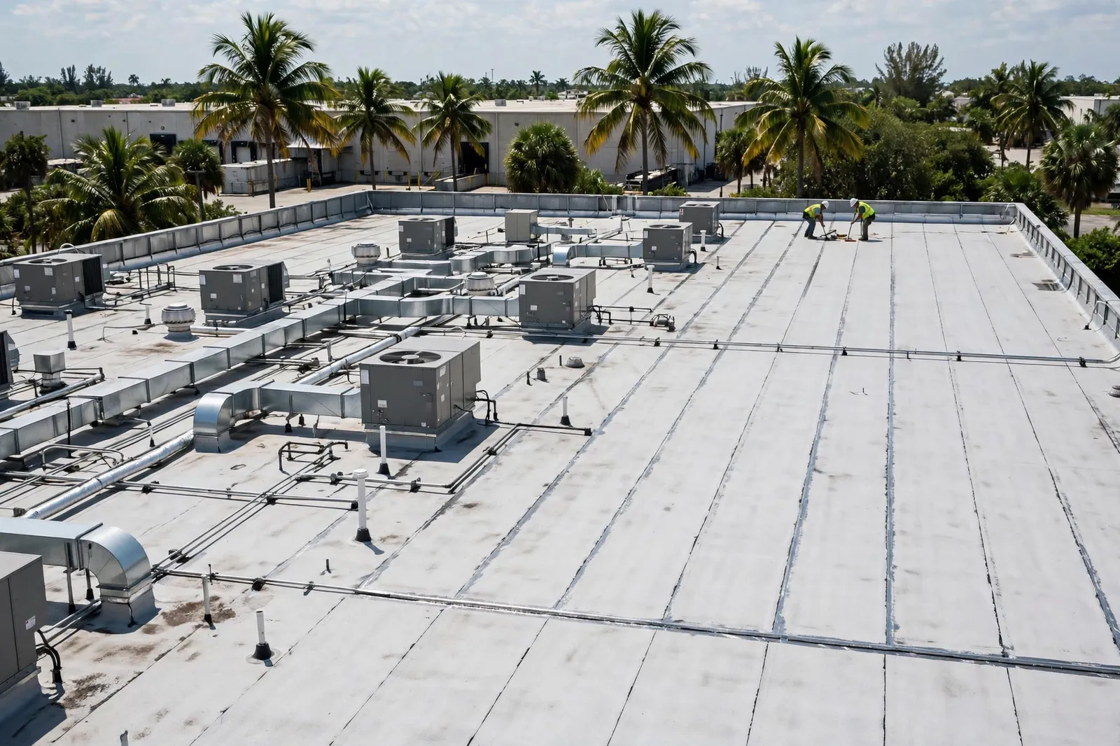 Flat commercial roof with HVAC units at a property in Mandarin, Florida